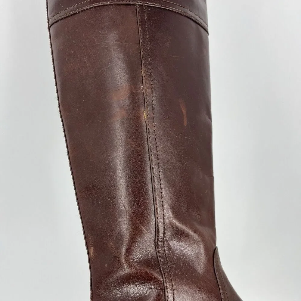 Tory Burch Kiernan Boots Size 7.5 Womens Brown Western Leather Riding Gold Logo